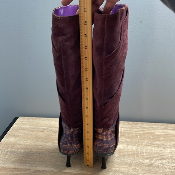 Romenni 80s Vibe Elegant Knee-High Kitten Heel Pointed Toe Boots Suede Snake 36 - Picture 14 of 15